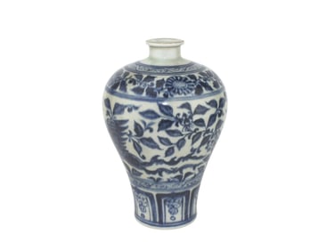 Blue and White Phoenix and Floral Meiping Vase