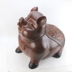 Large Chinese Pottery Pig with Auspicious Symbols