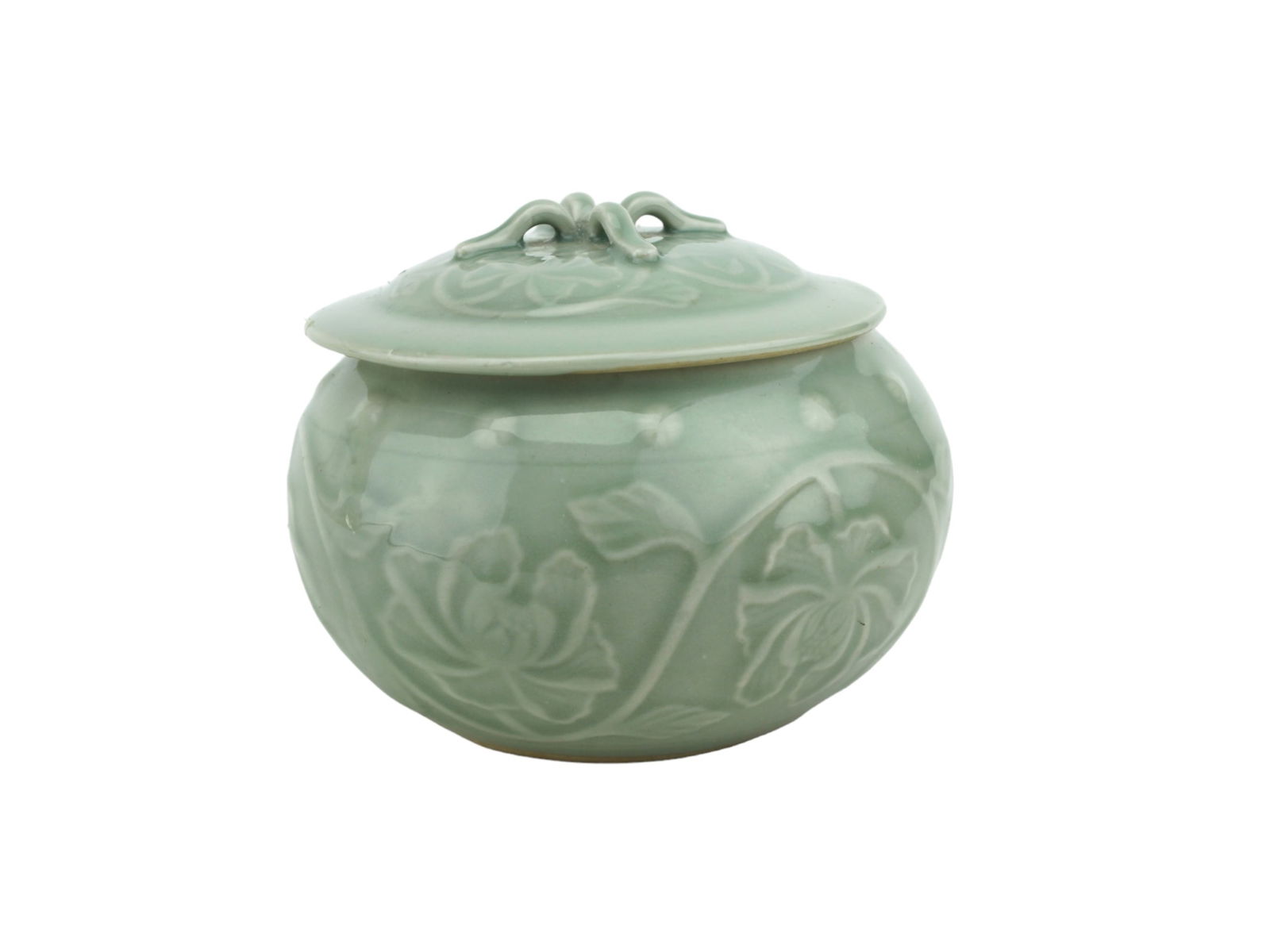 Chinese Celadon Lidded Jar With Lotus Relief (1 of 9)