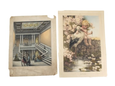 Two Lithographs – Capitol Stairway & "Old Friends"