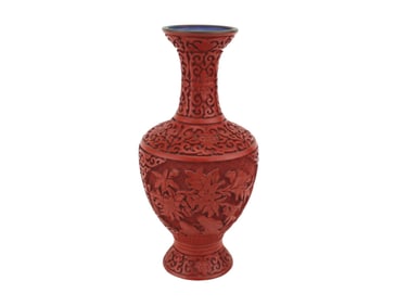 A Intricately Carved Chinese Cinnabar Vase