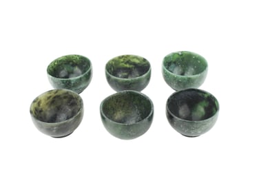 Set of Six Chinese Spinach Jade Cups
