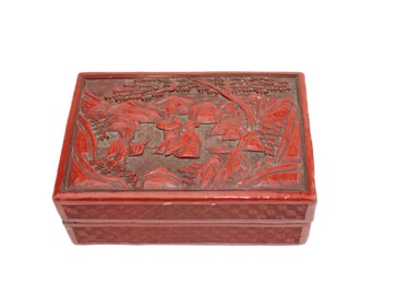 A Chinese Cinnabar Lacquer Box with Scholar Scene