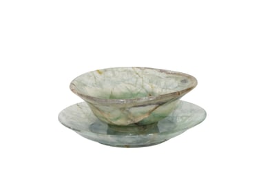 Green Fluorite Quartz Tea Bowl with Matching Sauce