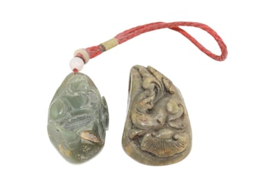Two Antique Chinese Jade Carvings with Pendant