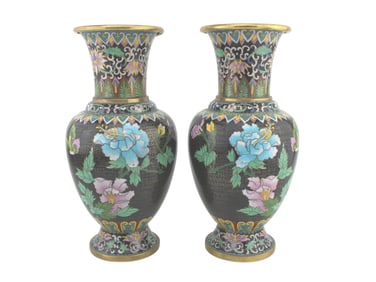 PAIR CHINESE CLOISONNE ENAMEL VASES