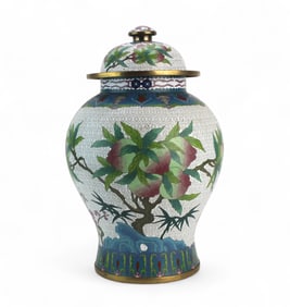 Chinese Cloisonné Jar with Peaches and Bats