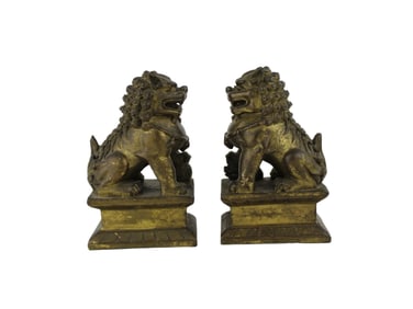 Pair of Chinese Gilt Bronze Foo Dogs