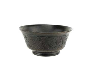 Engraved Bronze Bowl with Floral Motif