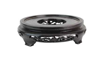 Black Carved Wood Stand with Openwork Legs