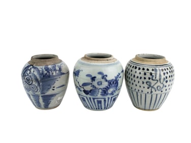 Three Old Chinese Blue and White Jars