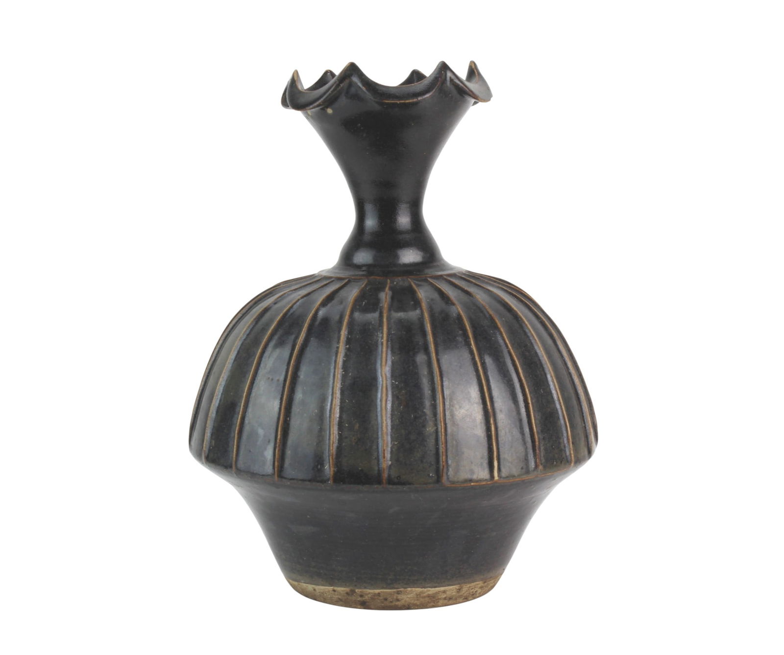 Chinese Black Glaze Ribbed Ceramic Vase (1 of 8)