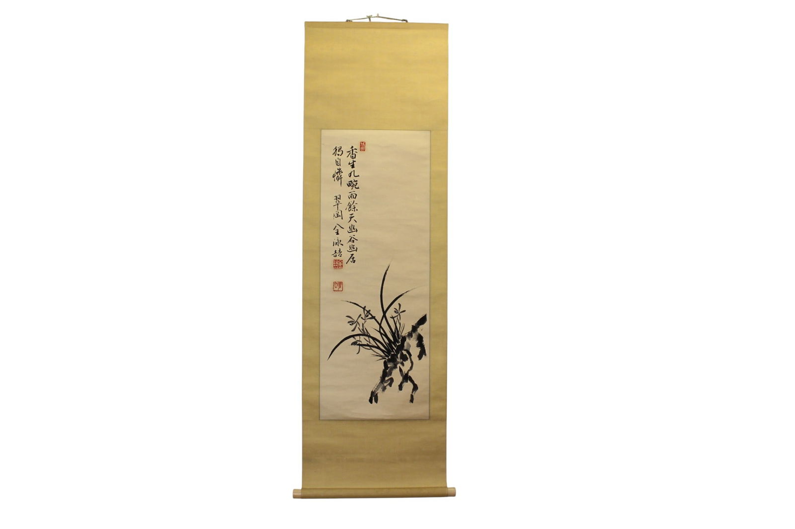 Chinese Calligraphy & Orchid Painting Scroll (1 of 4)
