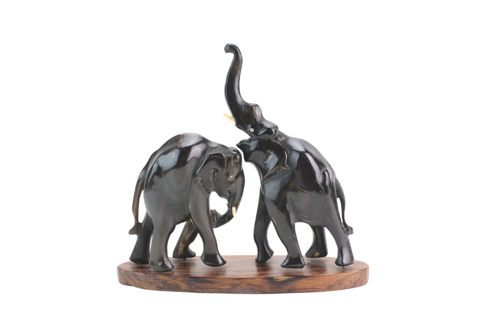 Carved Horn Elephant Pair on Wood Base (1 of 7)