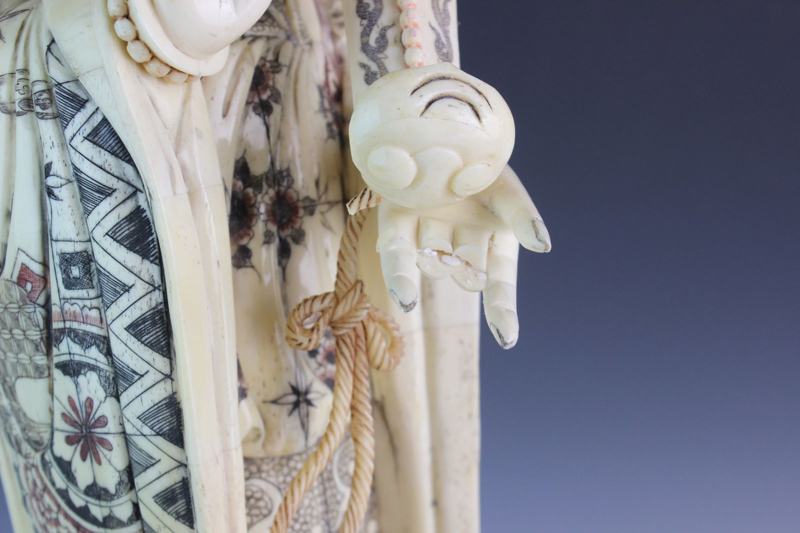 Large Carved Bone Guanyin with Case - 11