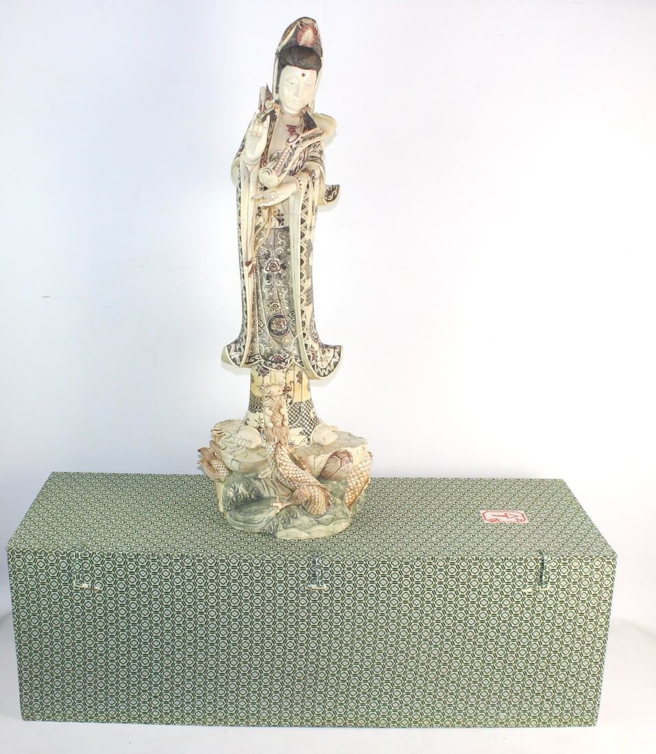 Large Carved Bone Guanyin with Case - 12