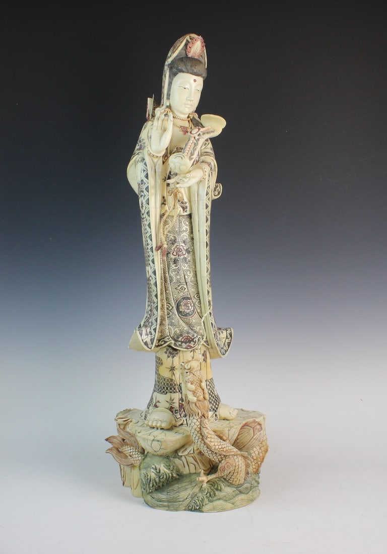 Large Carved Bone Guanyin with Case (1 of 12)