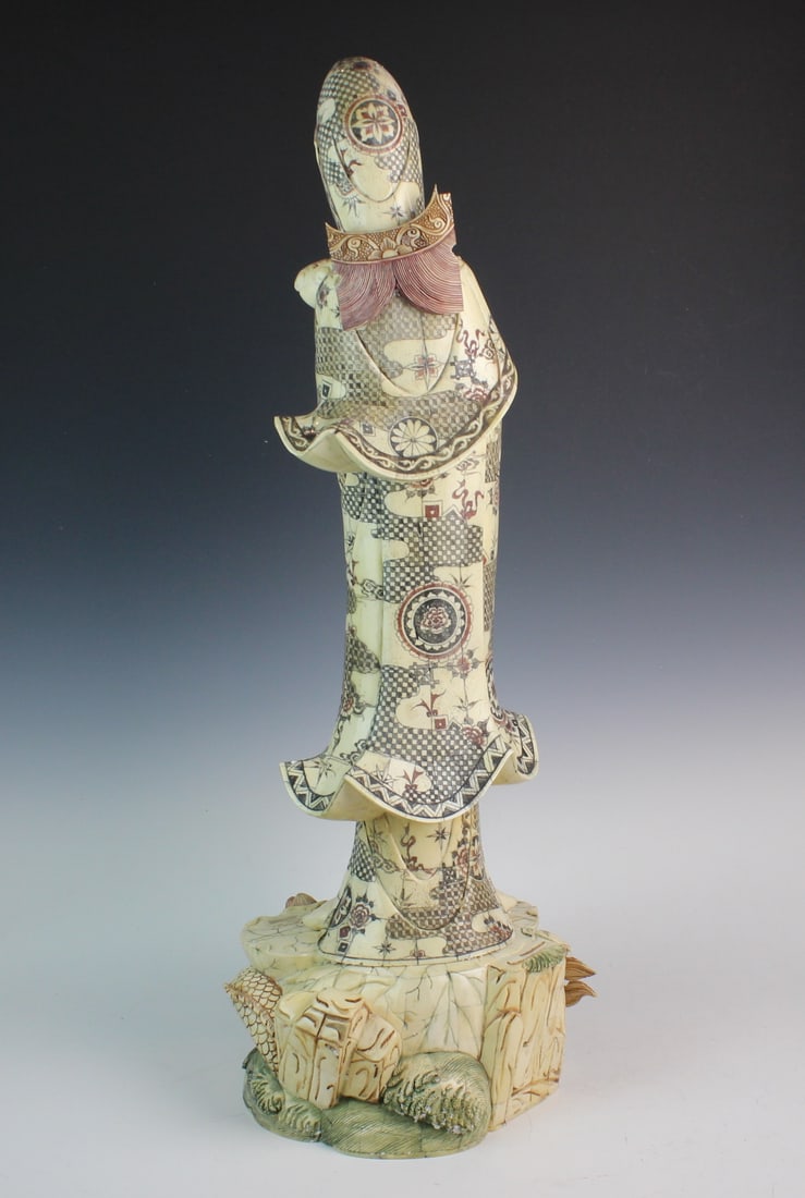 Large Carved Bone Guanyin with Case - 3