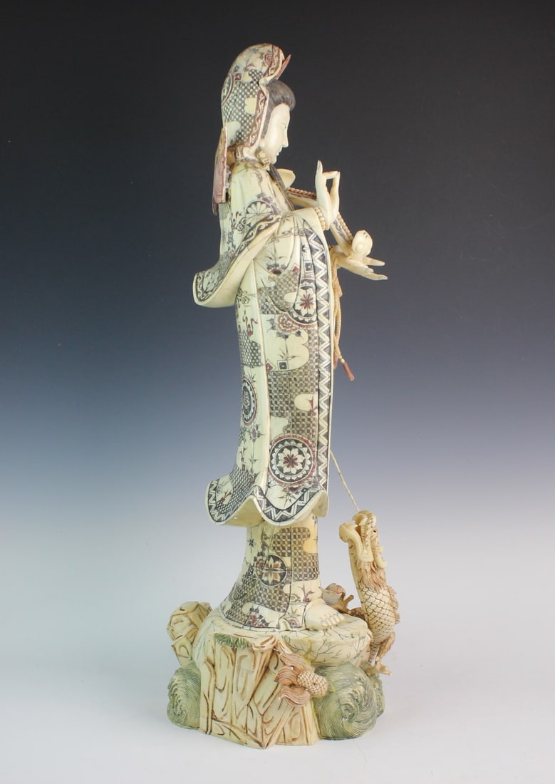 Large Carved Bone Guanyin with Case - 4