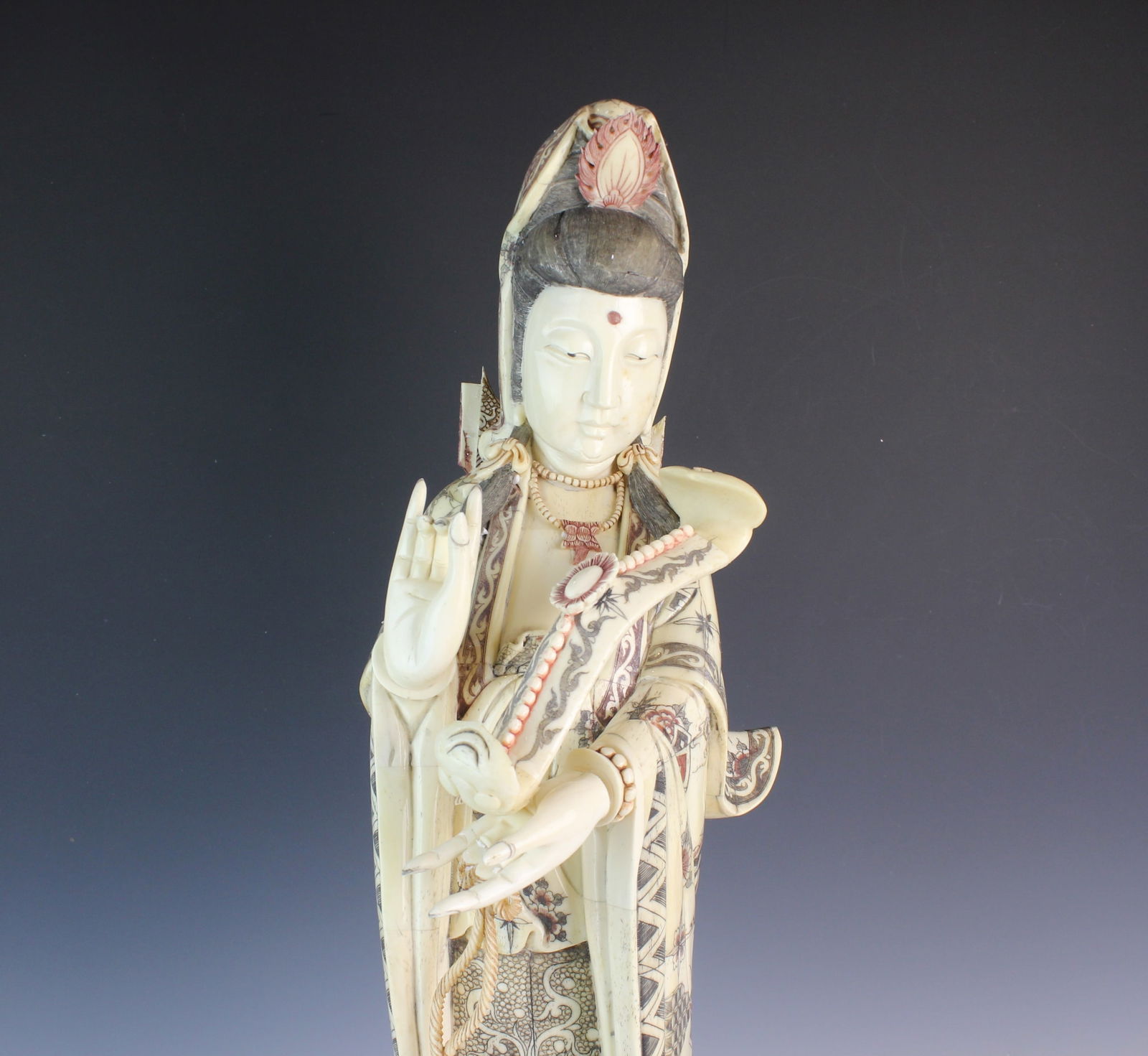 Large Carved Bone Guanyin with Case - 5