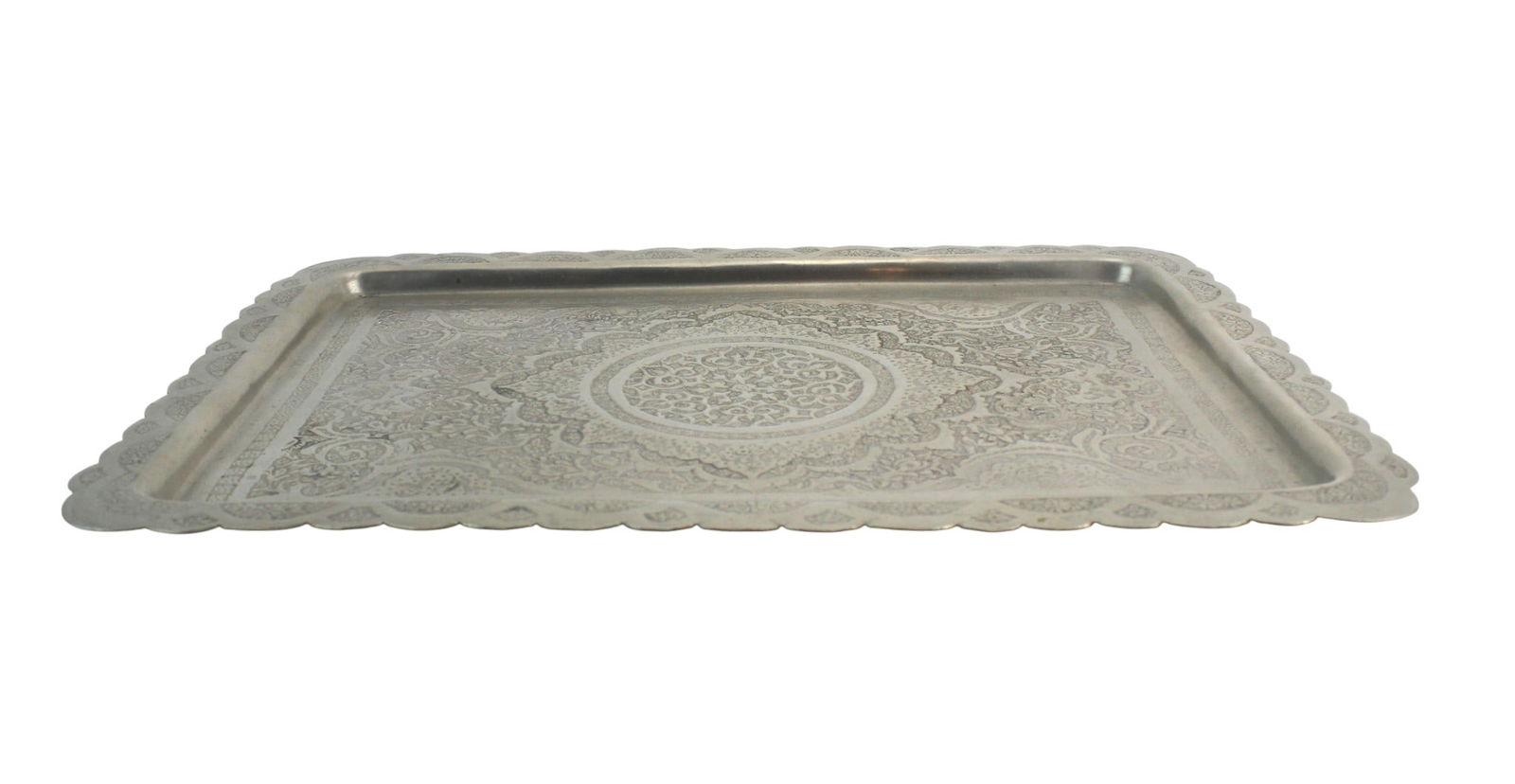 Engraved Persian Silver Plate Rectangular Tray - 2