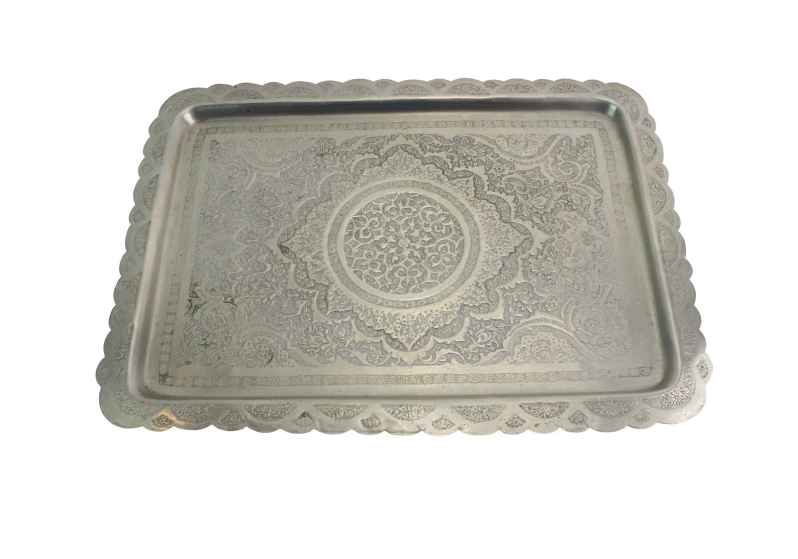 Engraved Persian Silver Plate Rectangular Tray - 3