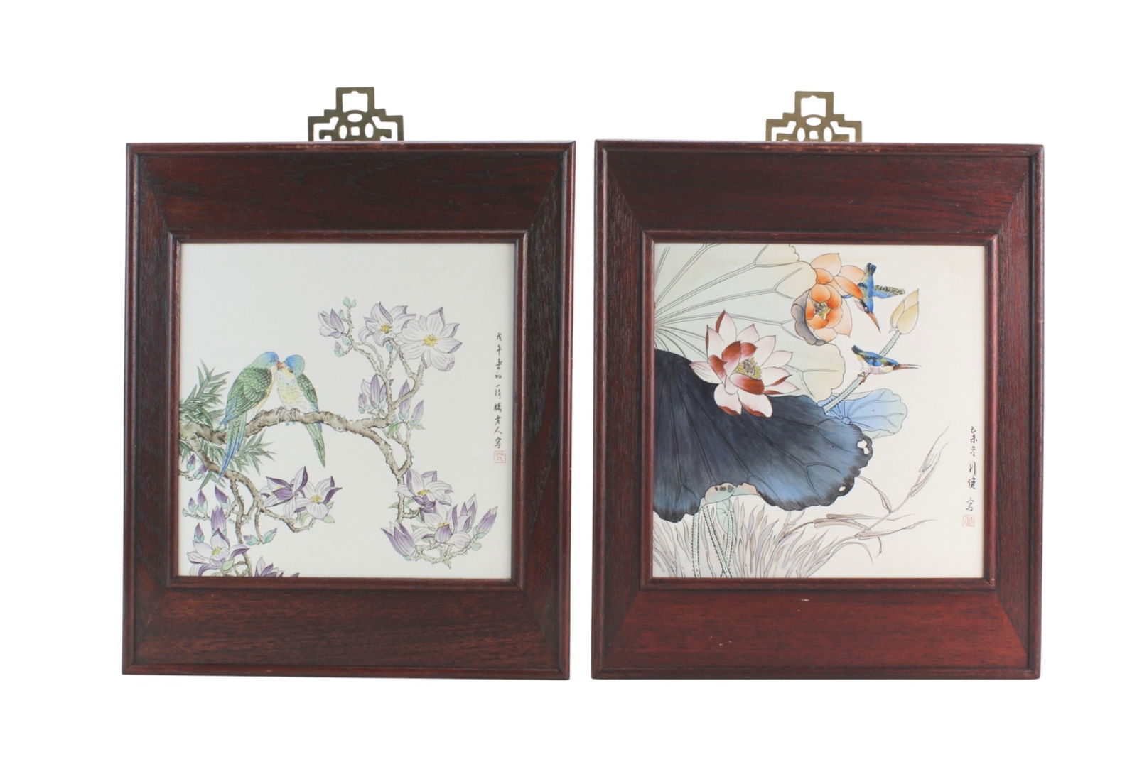 Pair of Chinese Framed Porcelain Bird Panels (1 of 8)