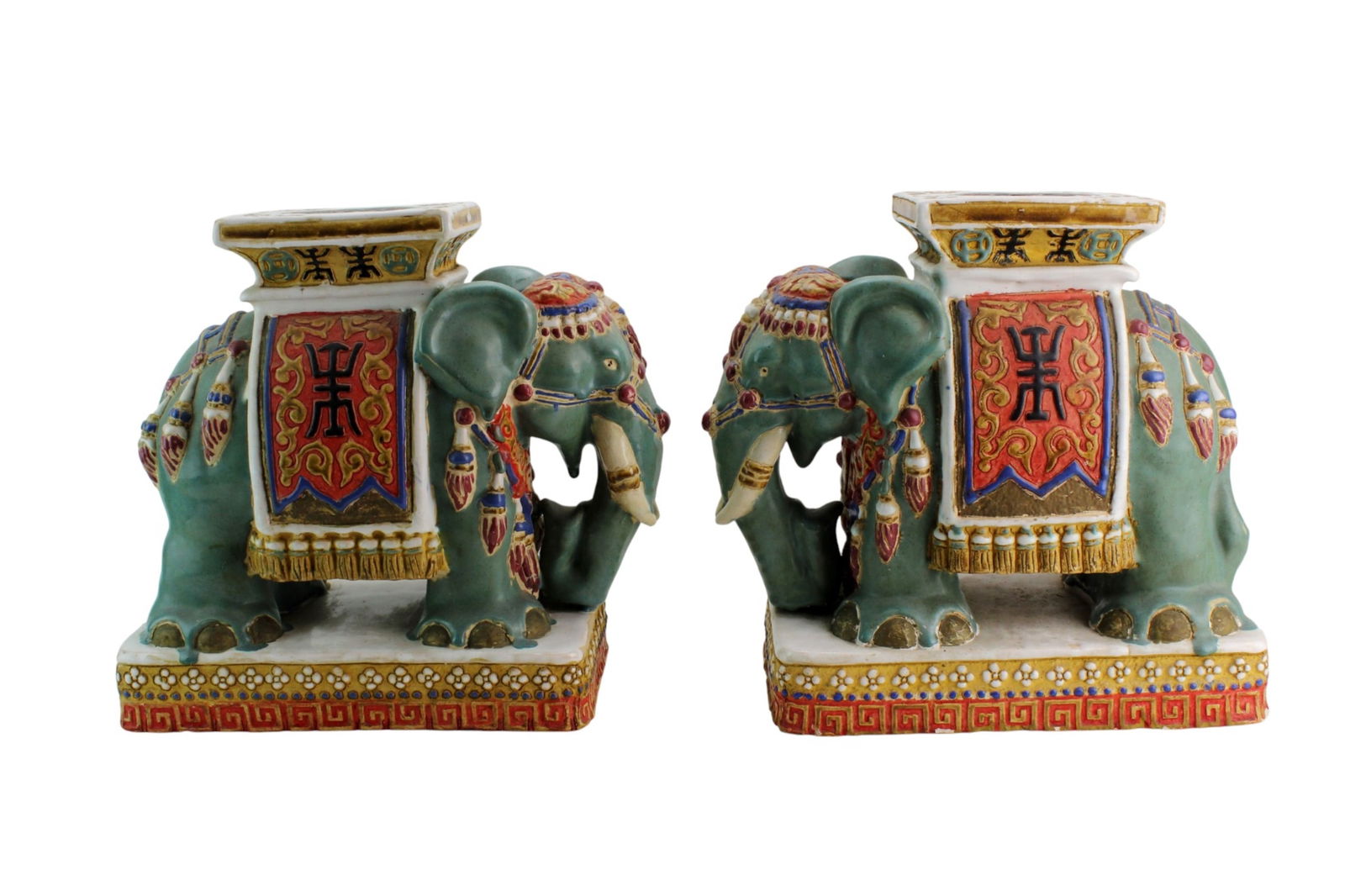 Pair of Colorful Pottery Elephant Stands (1 of 10)