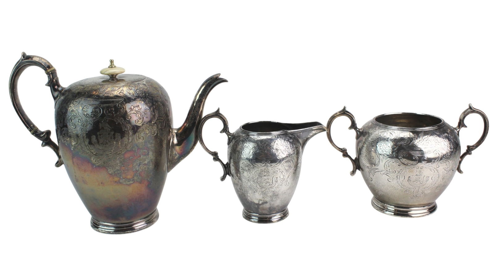 William Hunter 1842 Sterling Teapot Set of Three (1 of 16)
