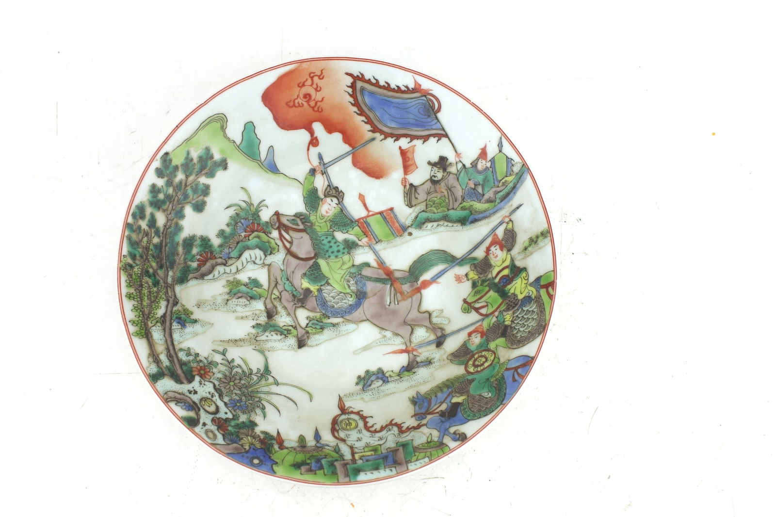 Chinese Famille Verte Warrior Scene Plate (1 of 5)