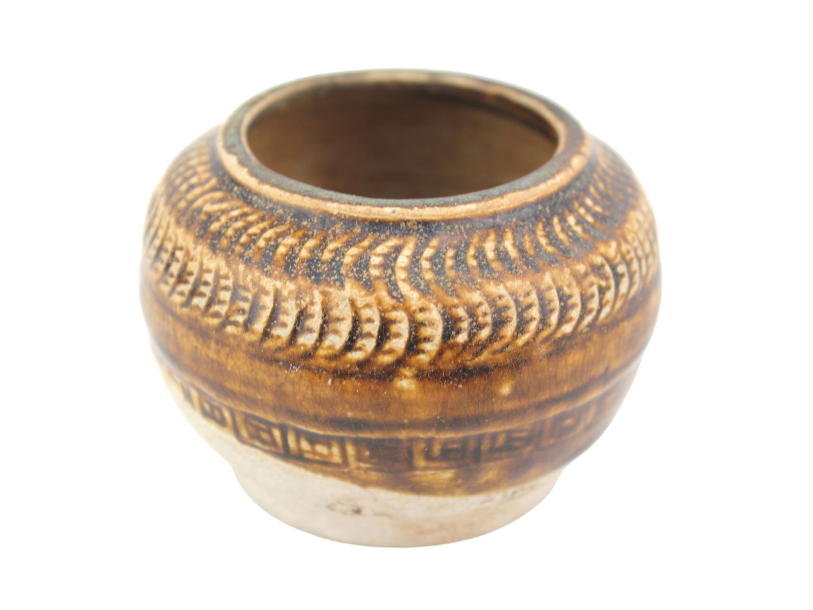 Chinese Brown Glazed Jar with Relief Pattern - 6