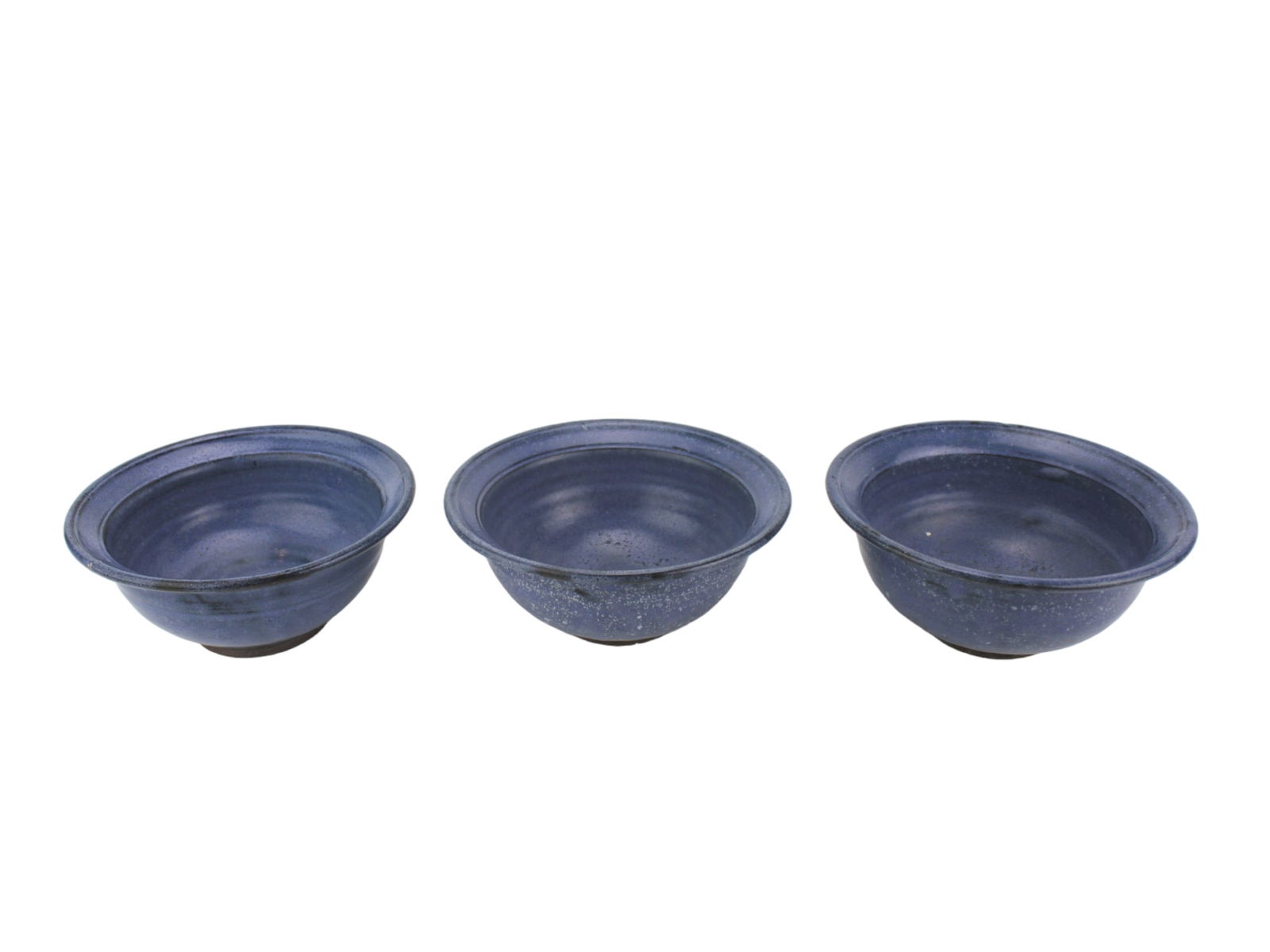 Three Blue Glaze Signed Pottery Bowls (1 of 5)