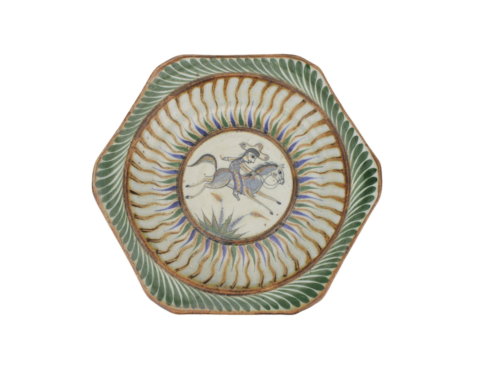 Hand-Painted Asian Hexagonal Ceramic Platter (1 of 4)