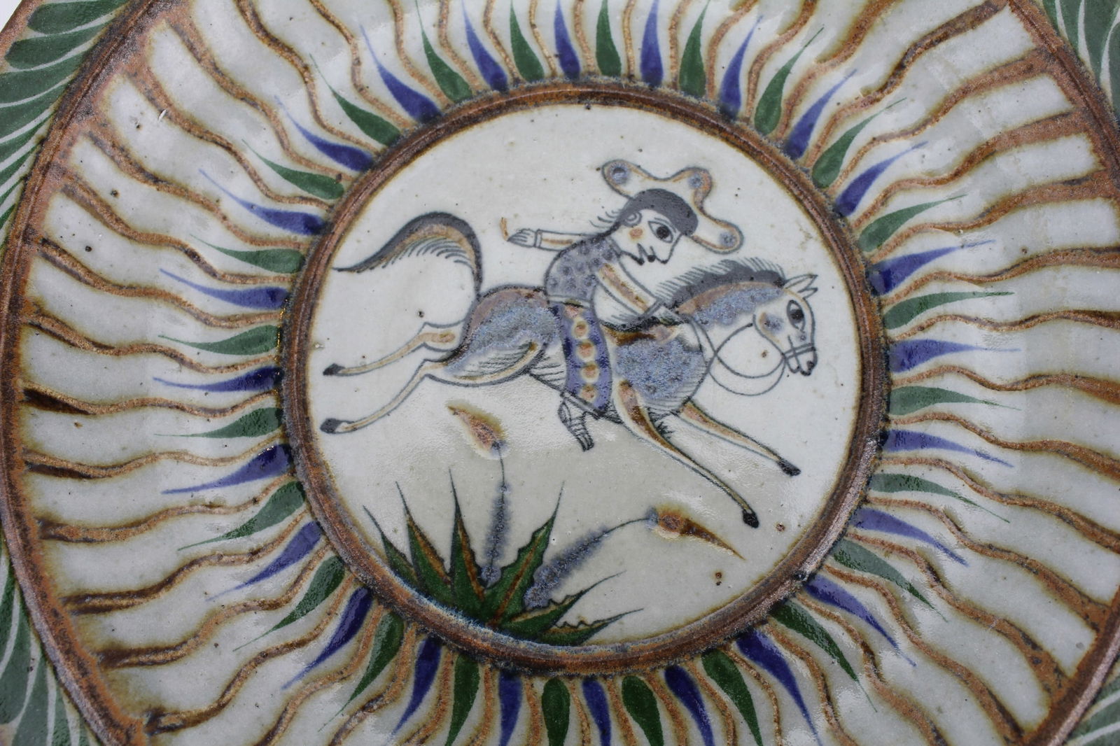 Hand-Painted Asian Hexagonal Ceramic Platter - 2