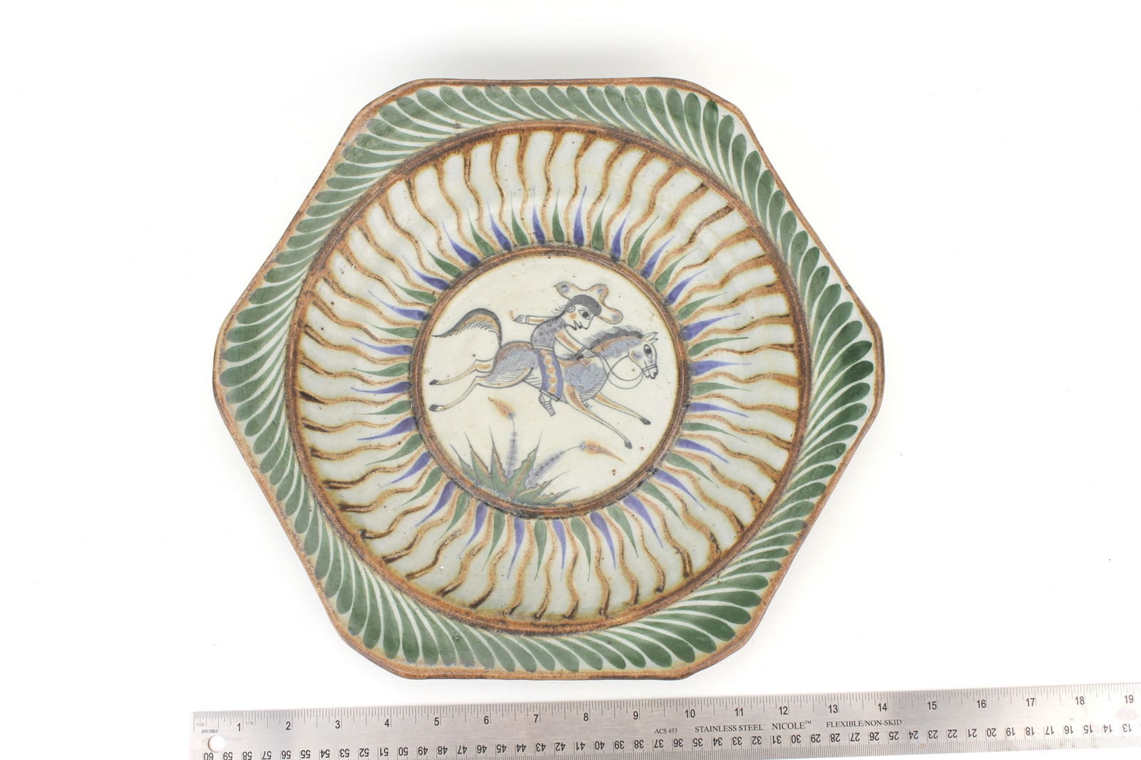 Hand-Painted Asian Hexagonal Ceramic Platter - 4