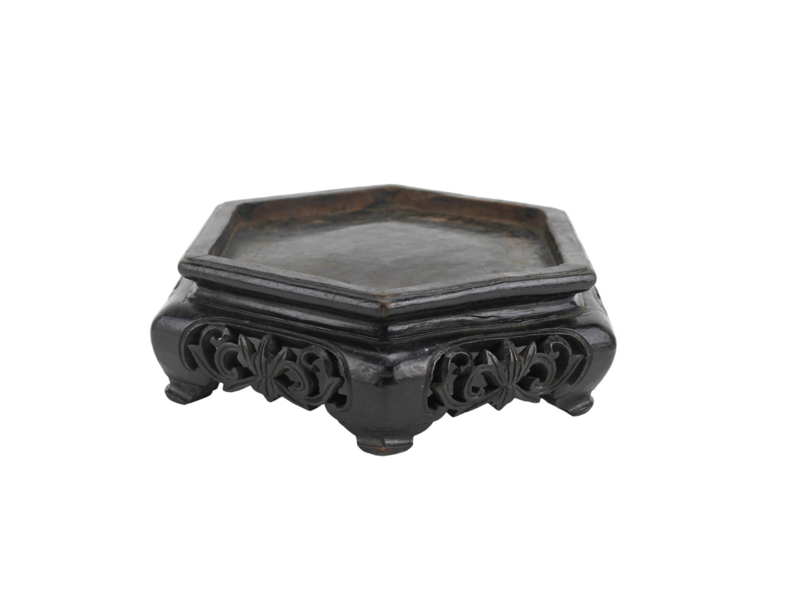 Chinese Hexagon Carved Wood Stand (1 of 6)