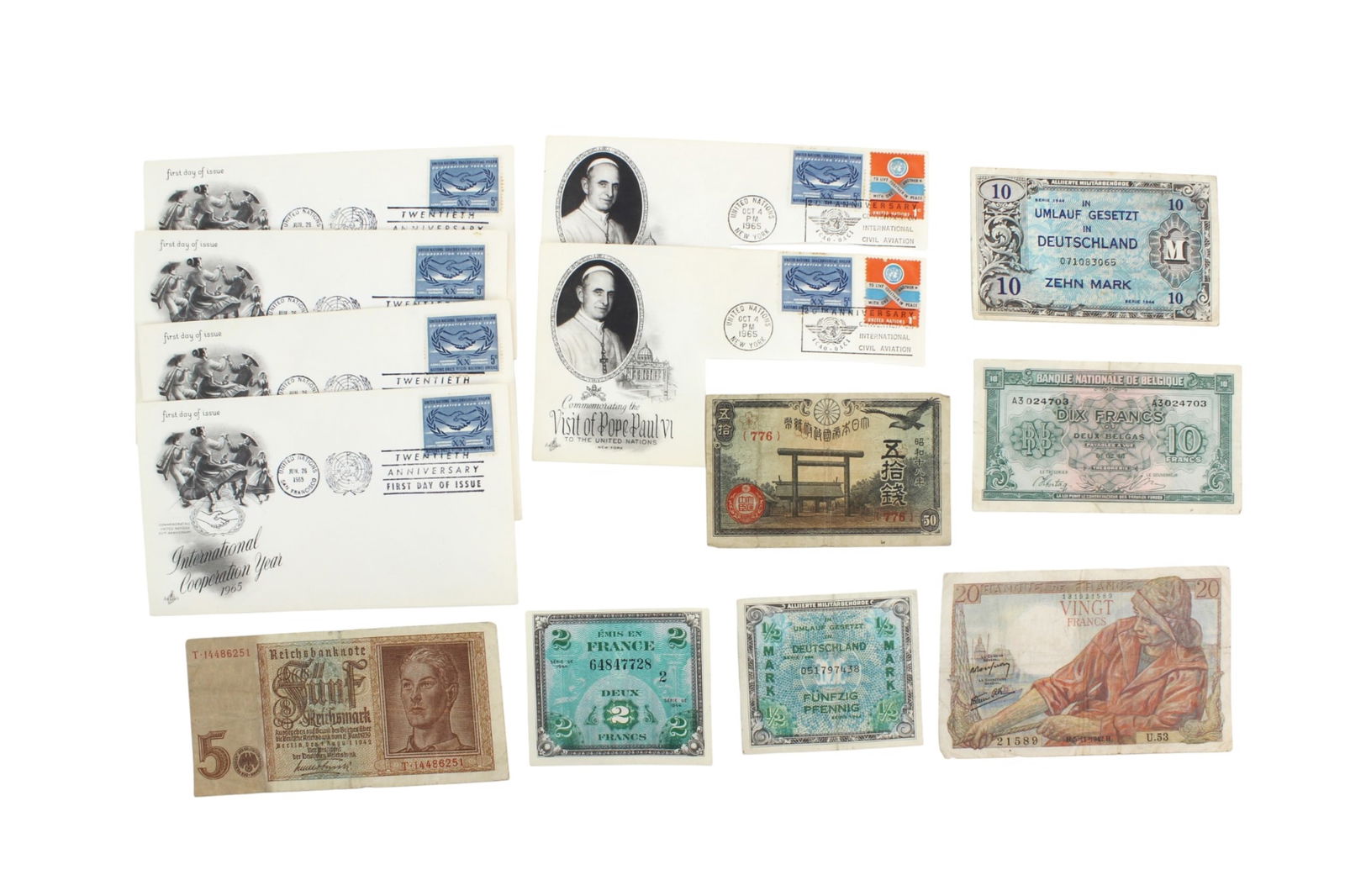 First Day Covers & International Banknotes Lot (1 of 7)