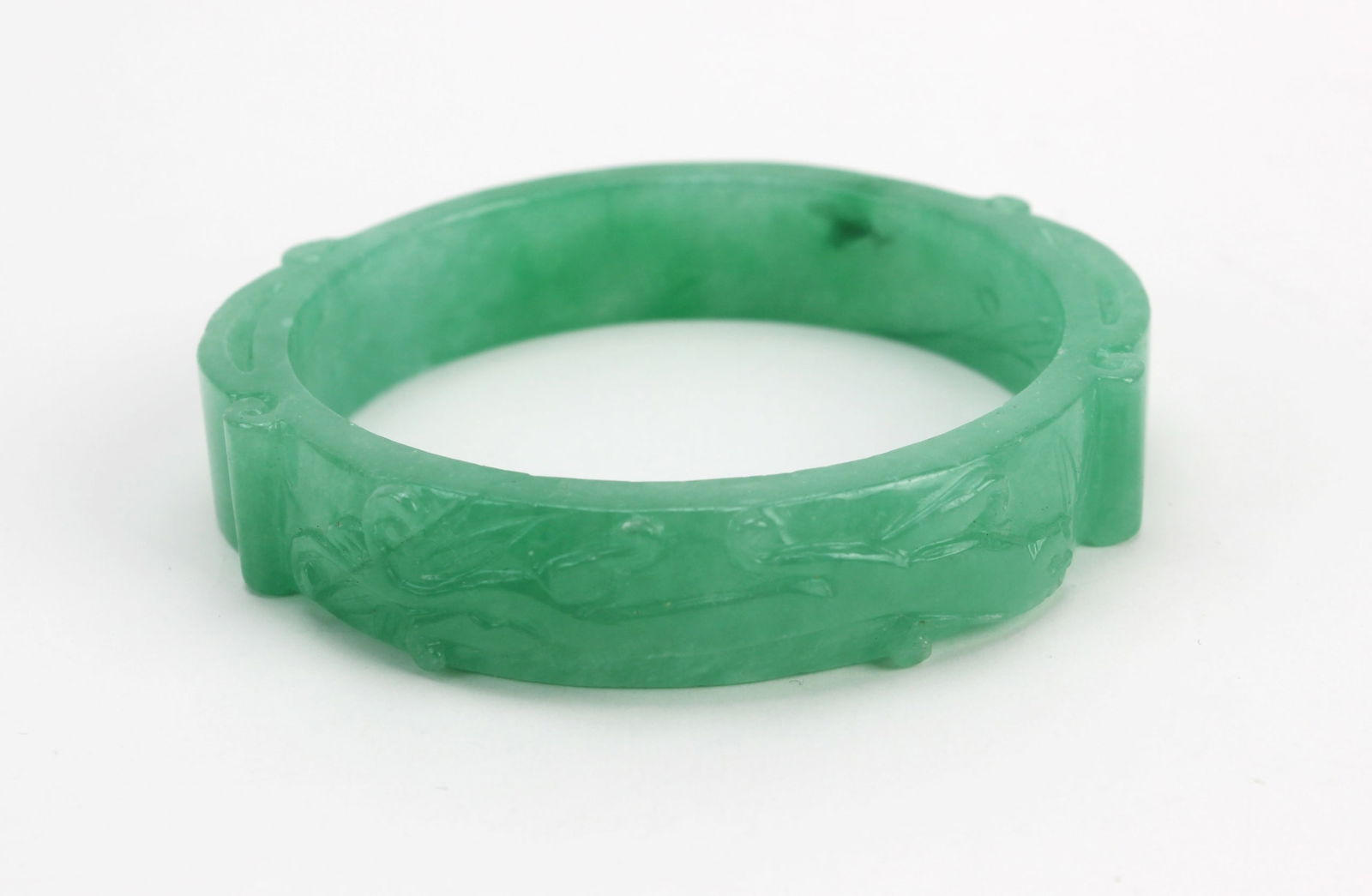 Carved Green Jadeite Bangle Bracelet - 2