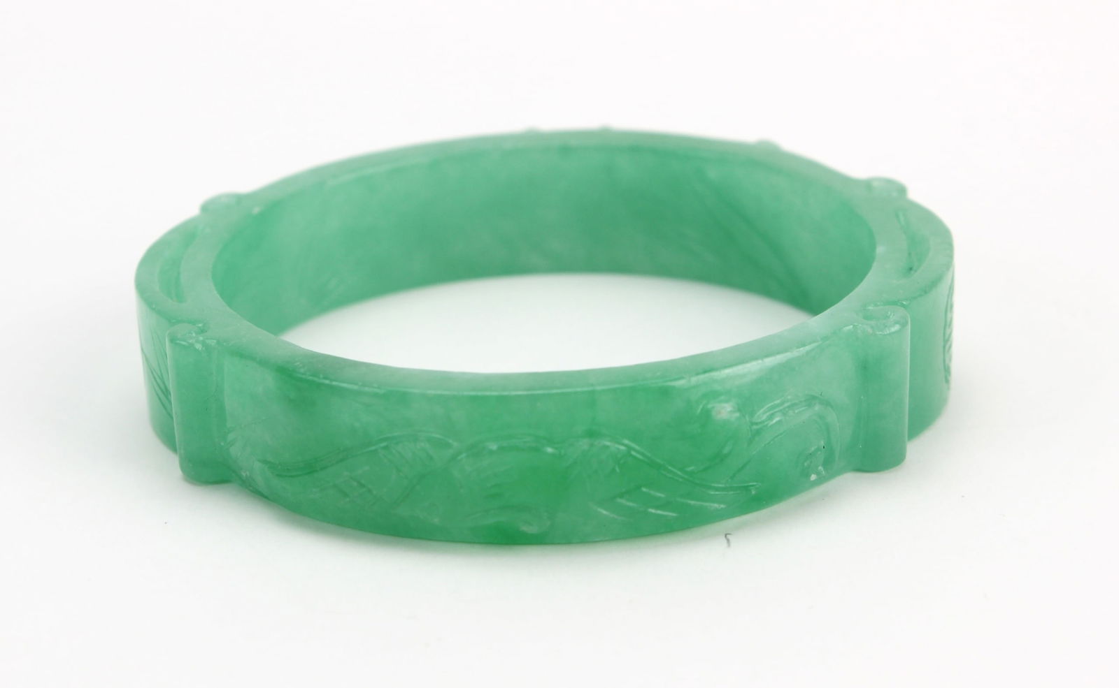 Carved Green Jadeite Bangle Bracelet - 5