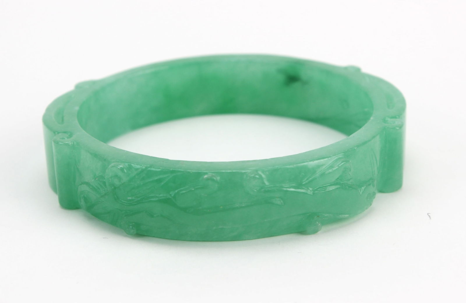 Carved Green Jadeite Bangle Bracelet - 6