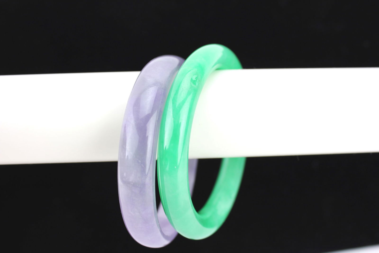 Two Green and Lavender Jadeite Bangles - 9