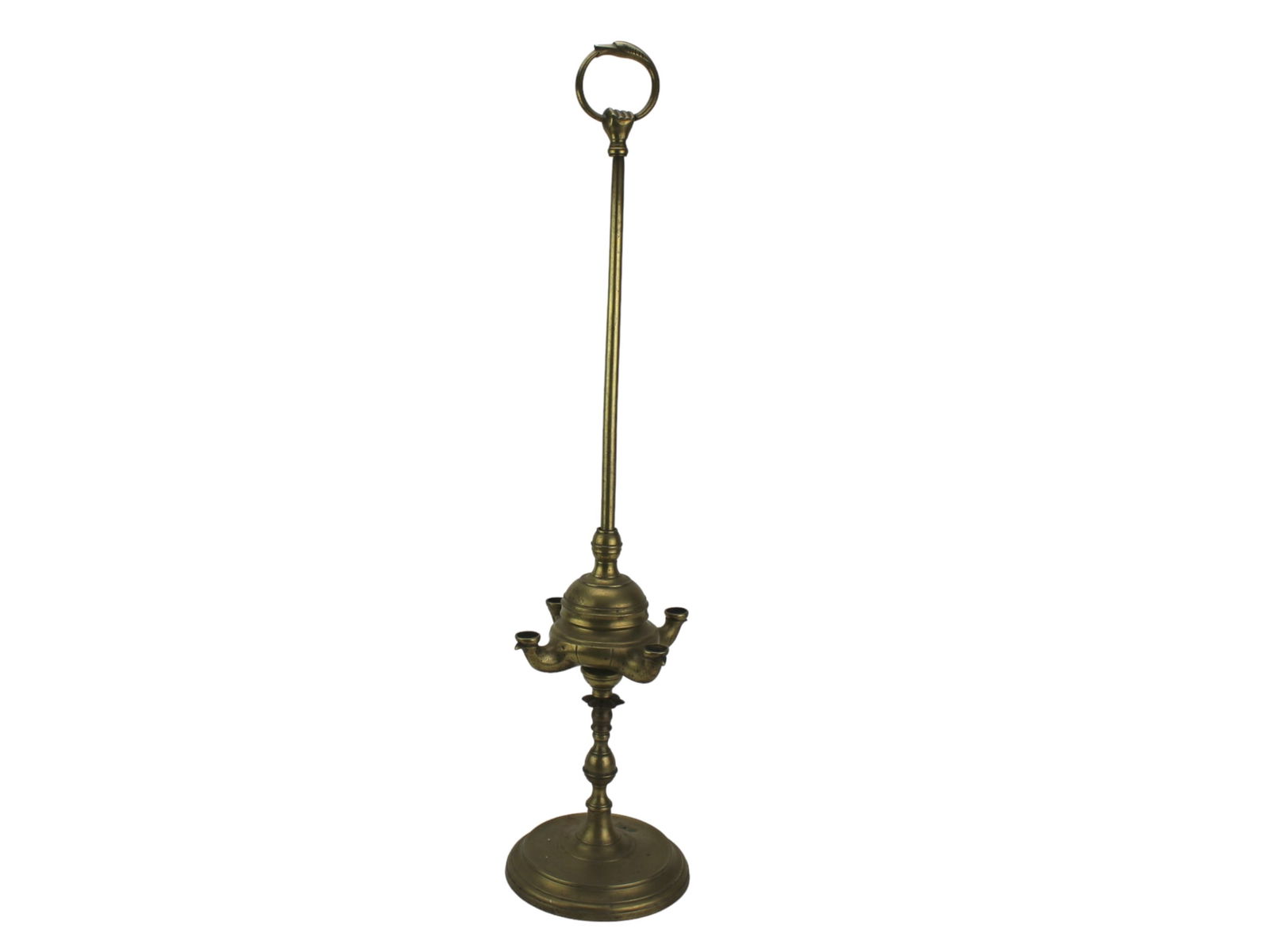 Tall Brass Oil Lamp with Snake Motif (1 of 5)