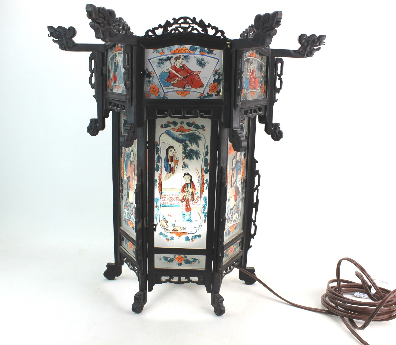Chinese Lantern w/ Reverse Painted Glass - 4