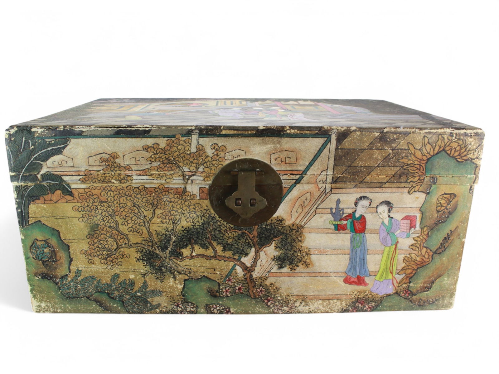 Antique Chinese Hand Painted Leather Covered Truck (1 of 13)