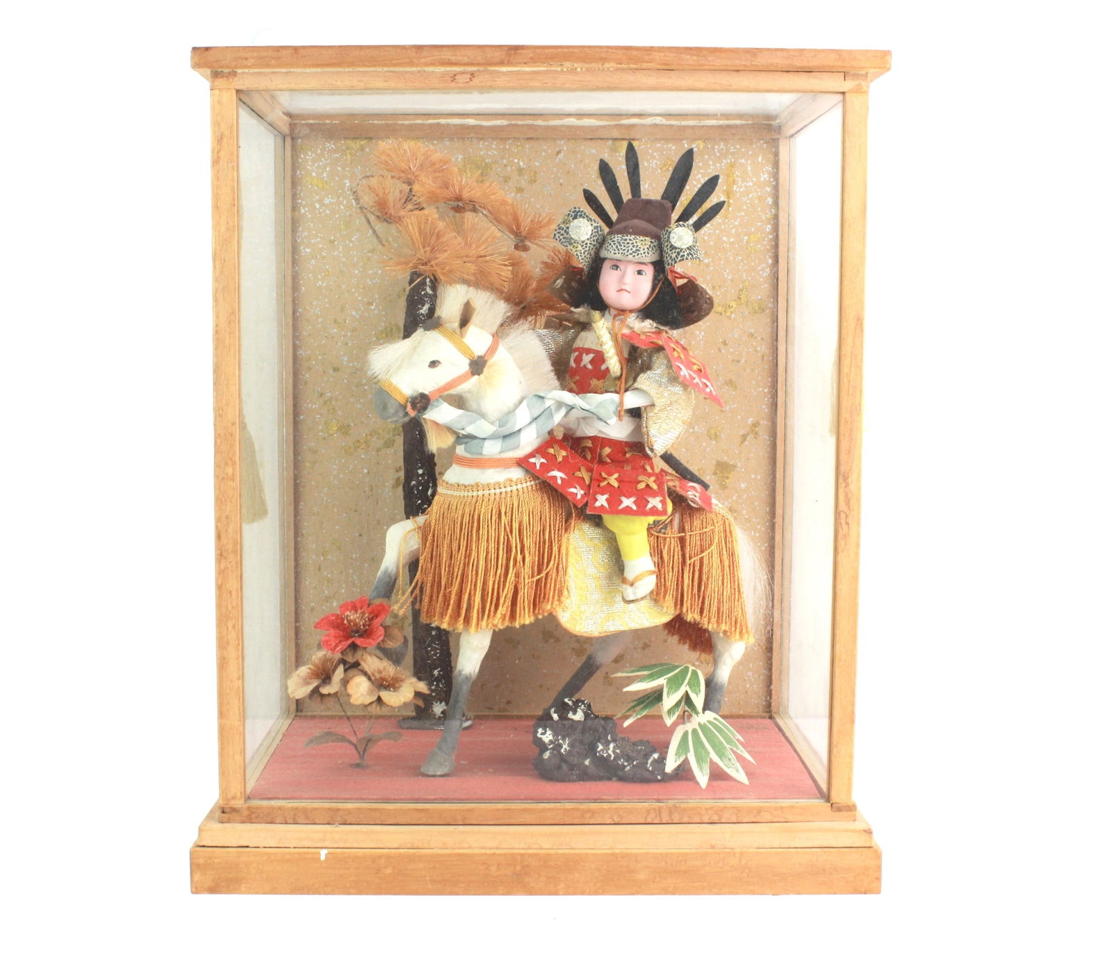 Japanese Warrior Doll on Horseback in Glass Case (1 of 9)