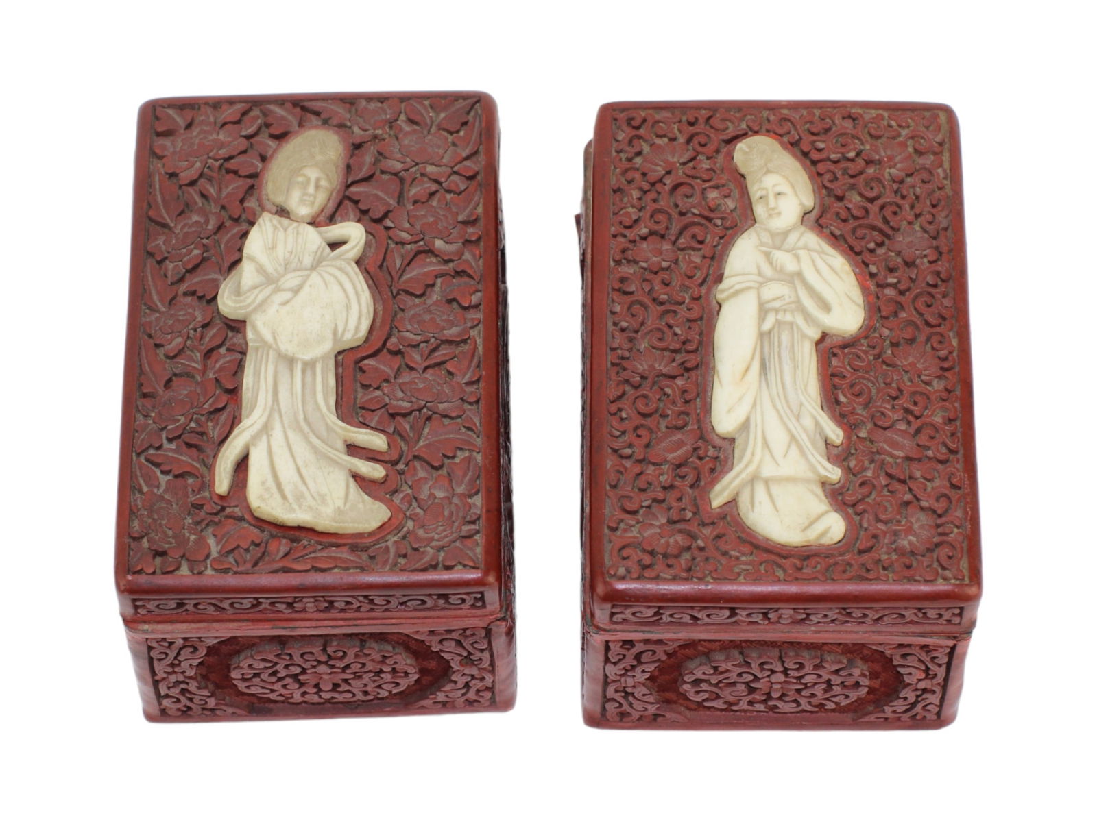 Two Chinese Cinnabar Lacquer Boxes with Bone Inlay (1 of 11)