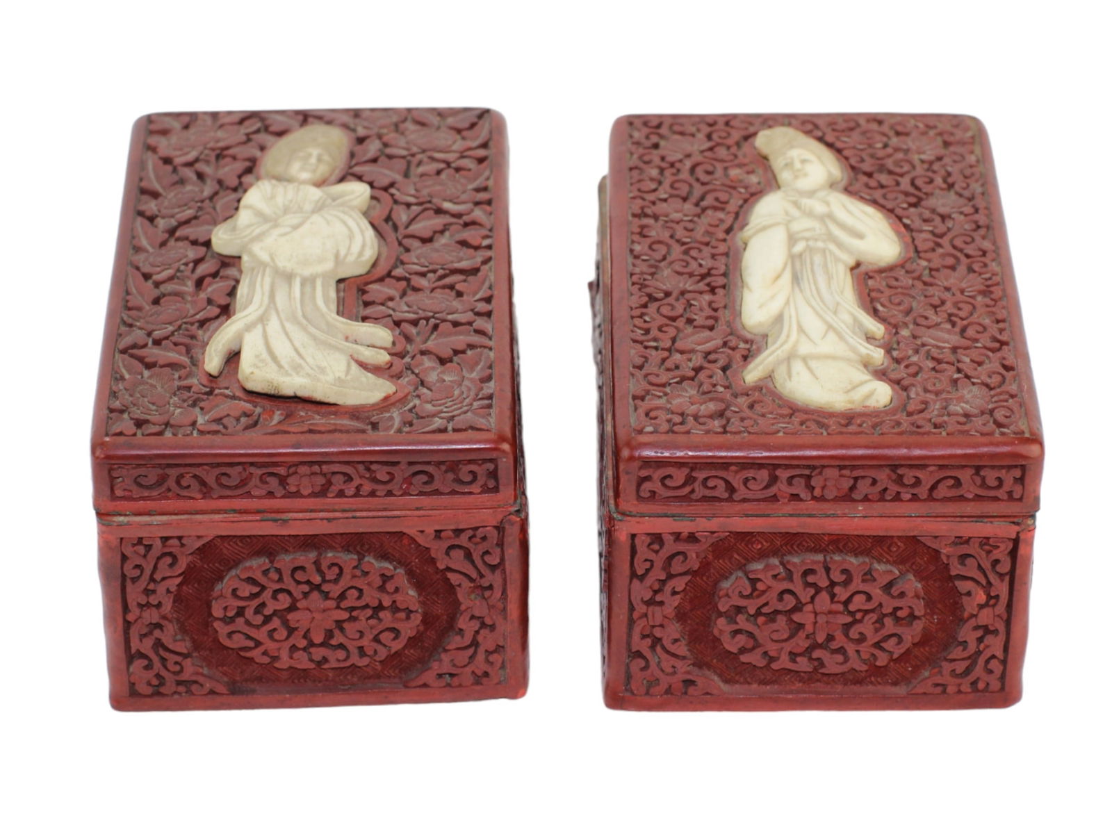 Two Chinese Cinnabar Lacquer Boxes with Bone Inlay - 2
