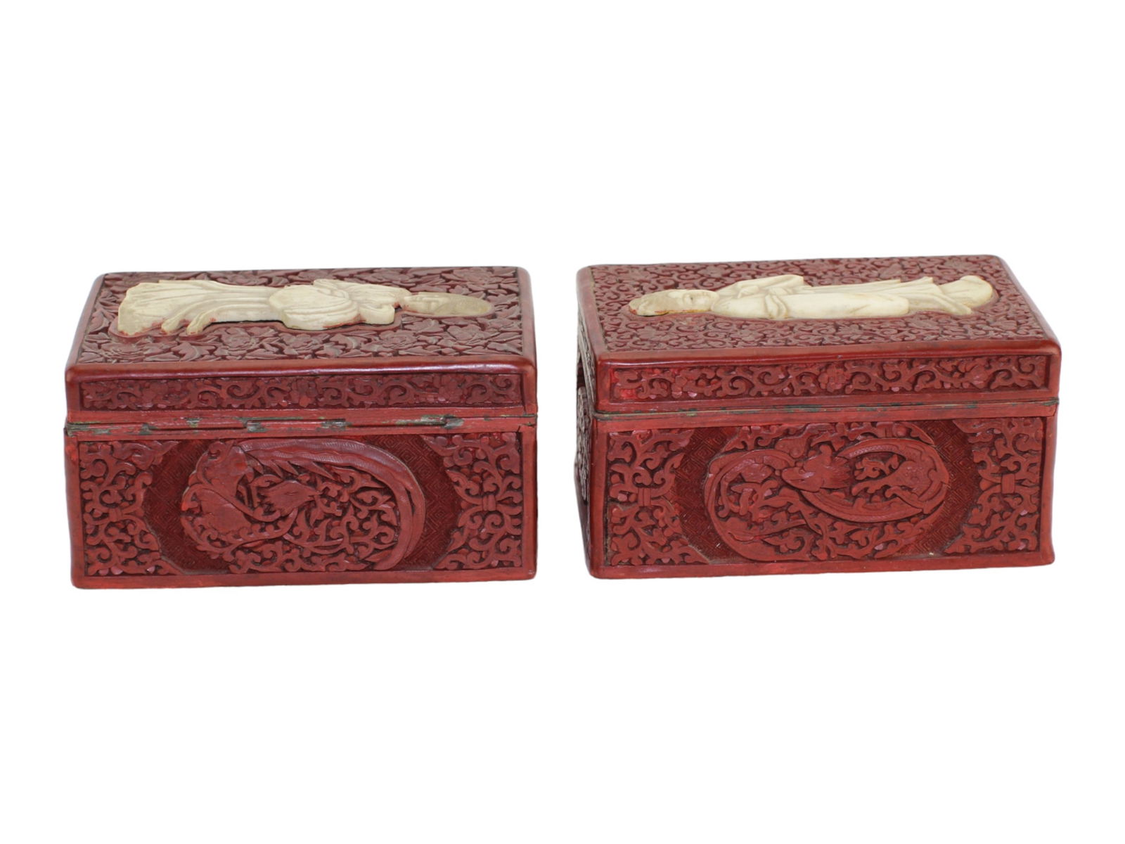 Two Chinese Cinnabar Lacquer Boxes with Bone Inlay - 4