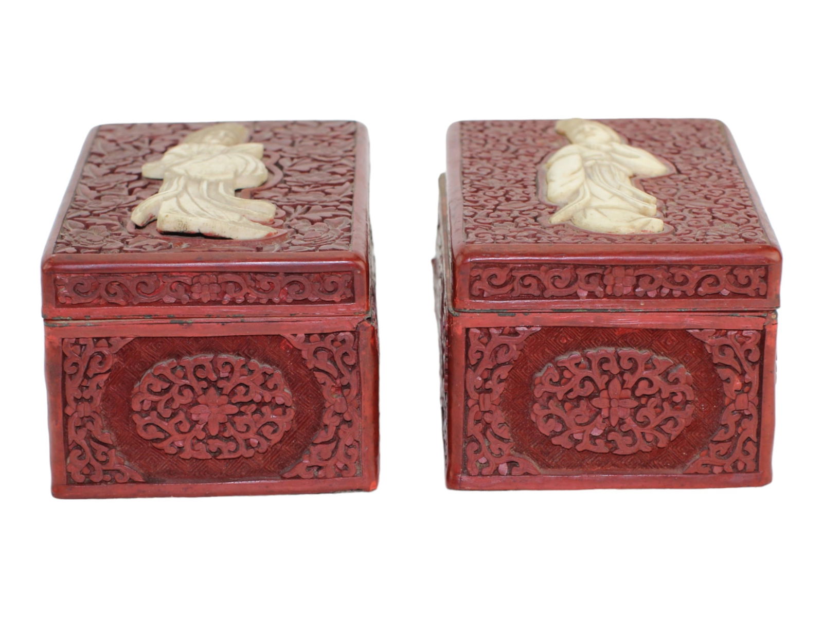Two Chinese Cinnabar Lacquer Boxes with Bone Inlay - 5