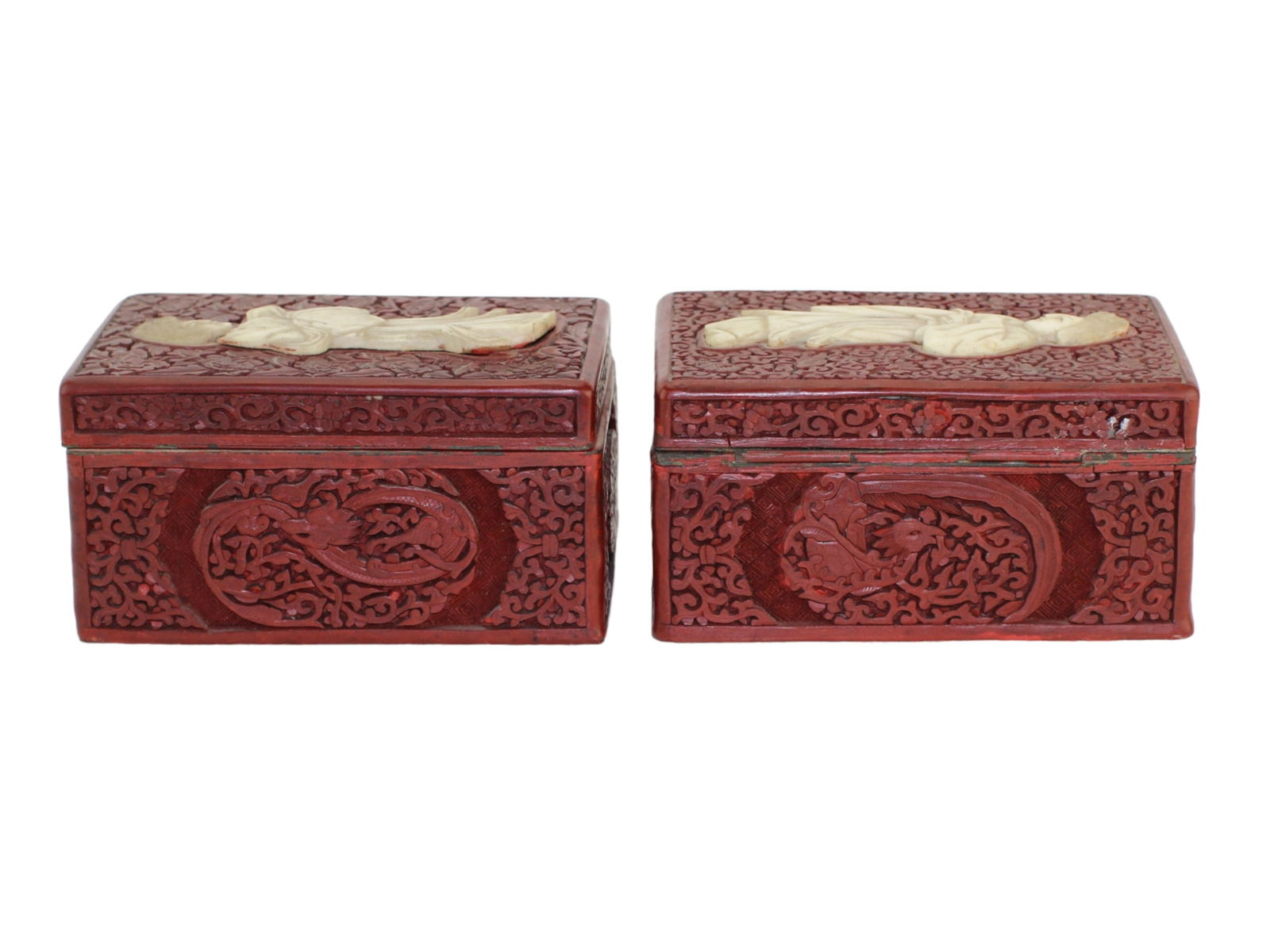 Two Chinese Cinnabar Lacquer Boxes with Bone Inlay - 6